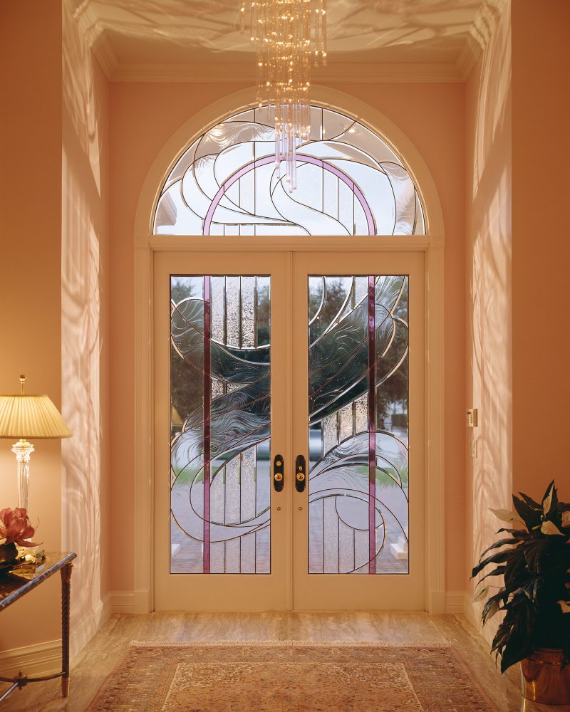 Entryway with pink, clear, and clear textured glass in a Contemporary style.